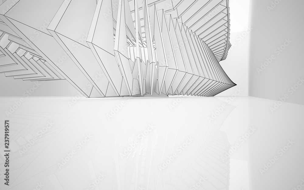 Abstract white interior highlights future. Polygon drawing . Architectural background. 3D illustration and rendering Abstract white interior highlights future. Polygon drawing . Architectural background. 3D illustration and rendering