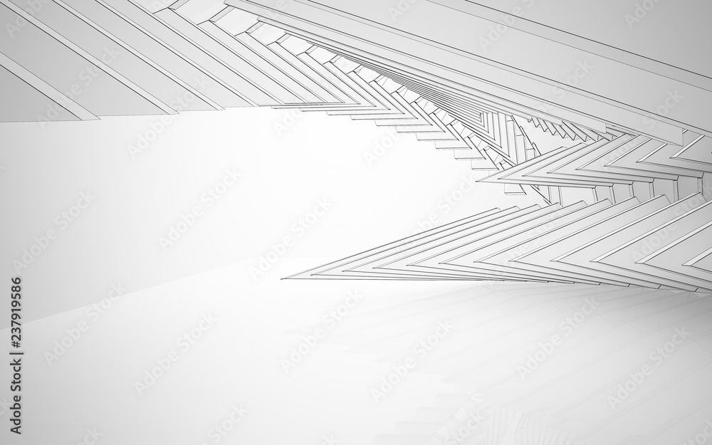 Naklejka premium Abstract white interior highlights future. Polygon drawing . Architectural background. 3D illustration and rendering