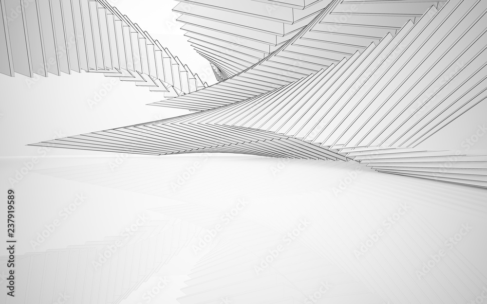 Naklejka premium Abstract white interior highlights future. Polygon drawing . Architectural background. 3D illustration and rendering