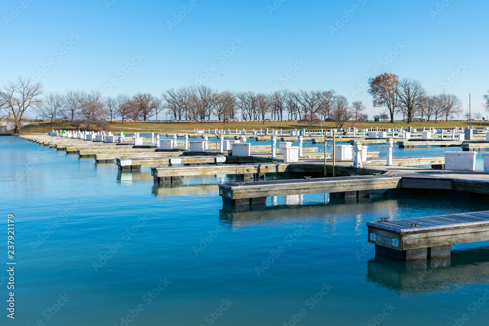 Diversey Harbor in Chicago Free of Boats during the Winter