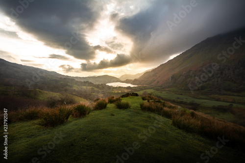 Stunning sunset view over Snowdonia National Park in Wales, UK.
