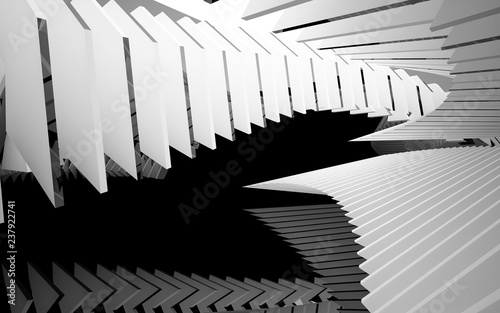 Abstract white interior of the future  with glossy black wall and floor. 3D illustration and rendering