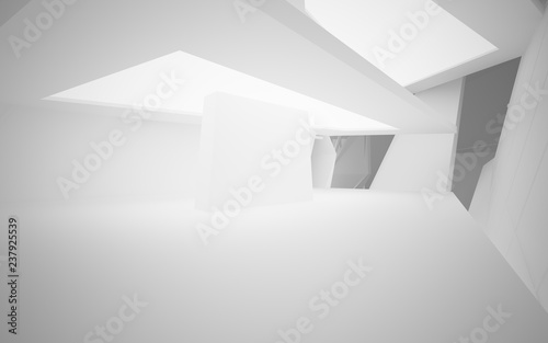 Abstract white interior of the future, with neon lighting. 3D illustration and rendering