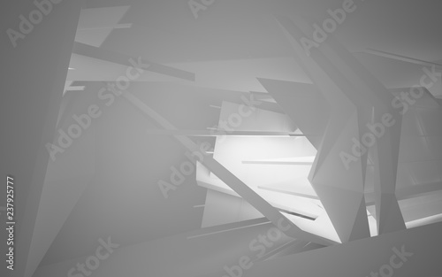 Abstract white interior of the future, with neon lighting. 3D illustration and rendering