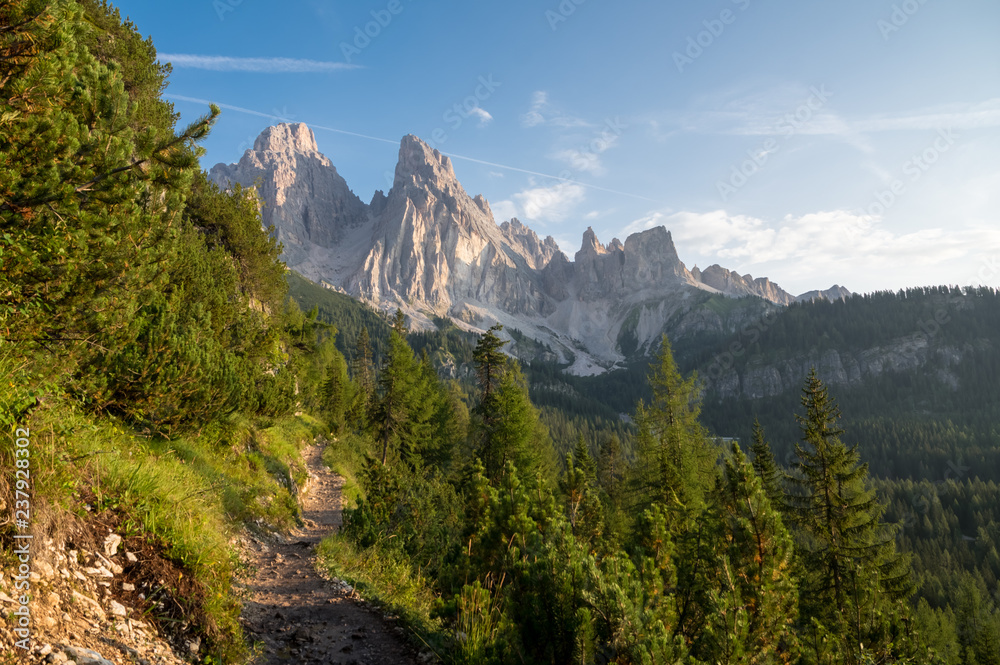 Hiking path toward lake Sorapis in the Italian Dolomites