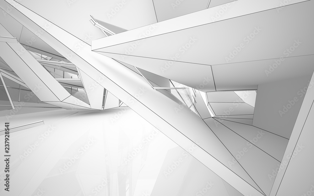 Obraz premium Abstract white interior highlights future. Polygon drawing . Architectural background. 3D illustration and rendering