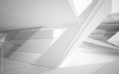 Abstract white interior highlights future. Polygon drawing . Architectural background. 3D illustration and rendering