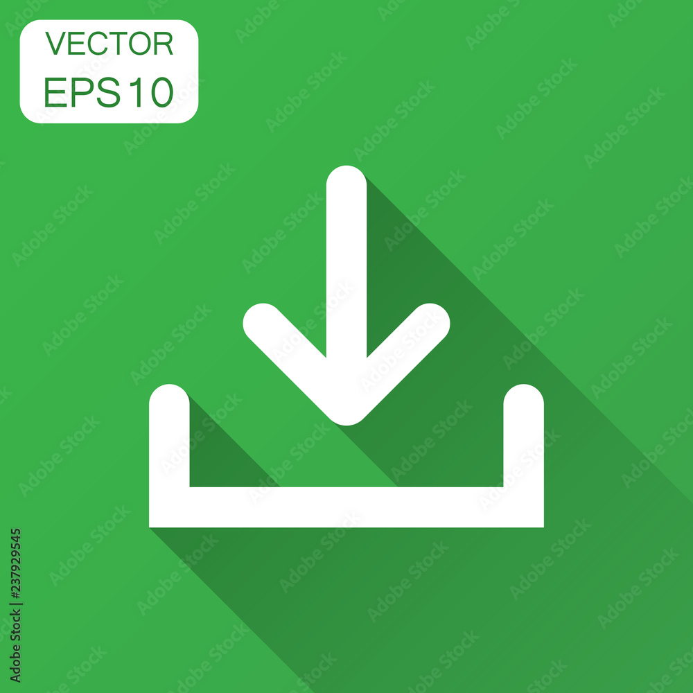 Download file icon in flat style. Arrow down downloading vector illustration with long shadow. Download business concept. Download file icon in flat style. Arrow down downloading vector illustration with long shadow. Download business concept.