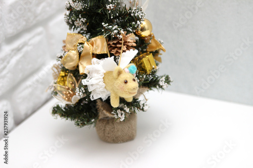 Yellow flying wool pig on tree New year 2019