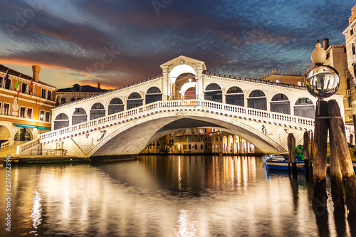 The Rialto Bridge night view, no people, Venice, Italy