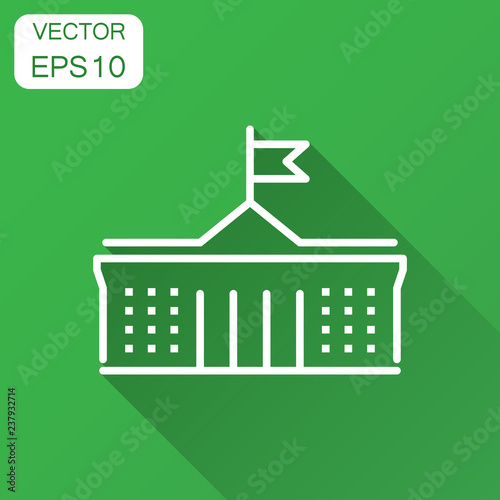 Bank building icon in flat style. Government architecture vector illustration with long shadow. Museum exterior business concept.