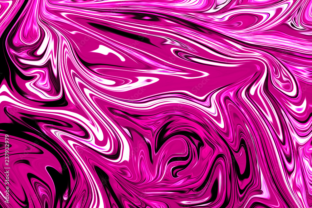 Liquid Abstract Pattern With Plastic Pink And Black Graphics Color Art Form. Digital Background With Liquid Flow