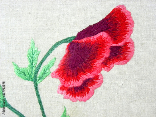 embroidered delicate flowers on a white background, Ukrainian embroideryembroidered delicate flowers on a white background, Ukrainian embroidery