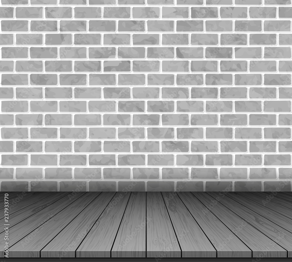 Room with brick wall and wooden floor. Vector illustration