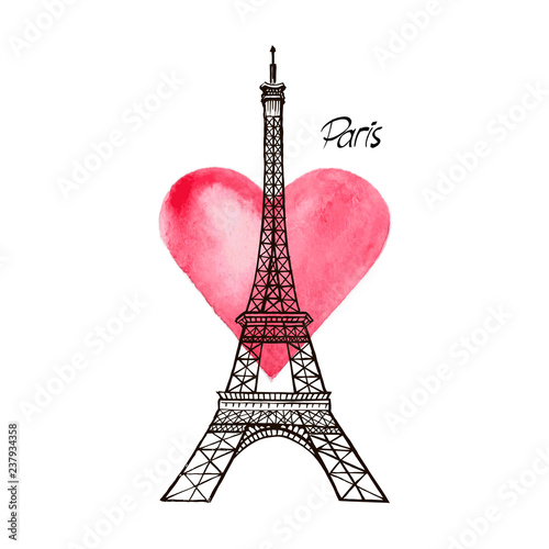 Eiffel tower and heart. Paris Vector