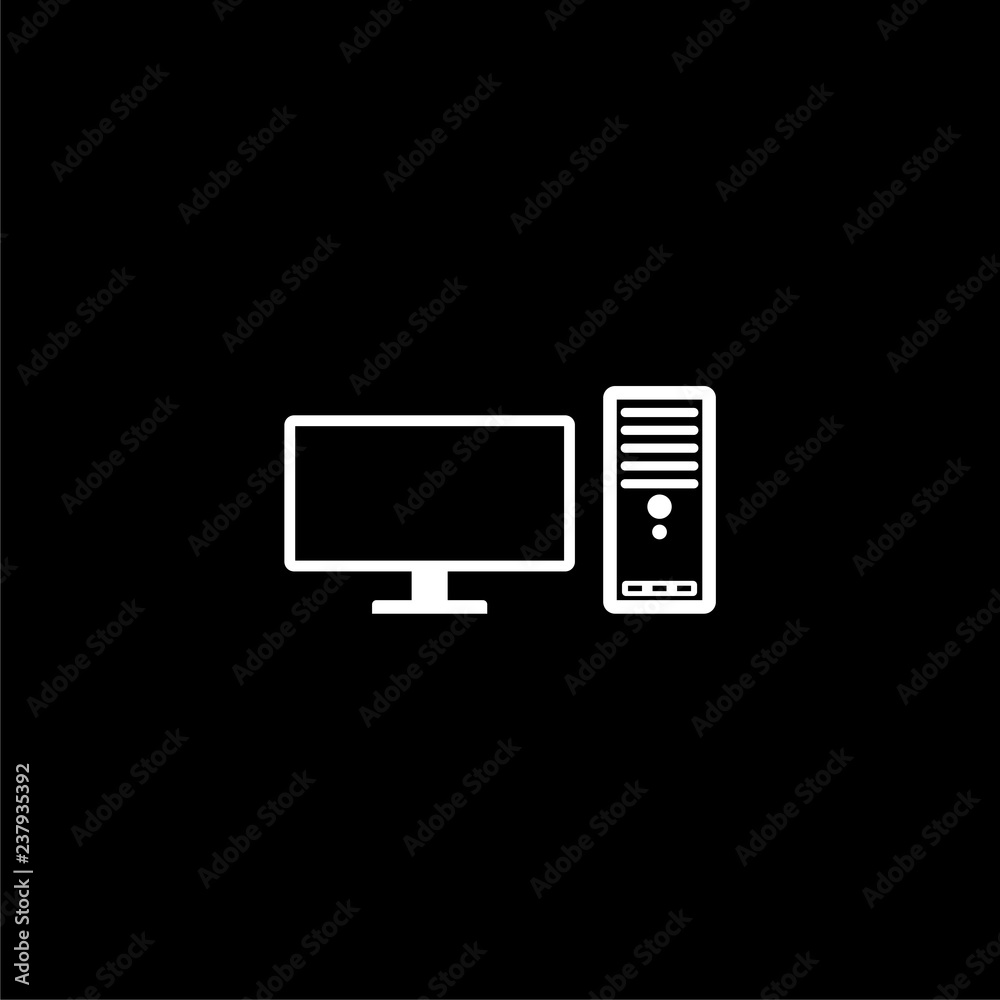 Desktop computer icon or logo, Home desktop computer personal on dark background Desktop computer icon or logo, Home desktop computer personal on dark background