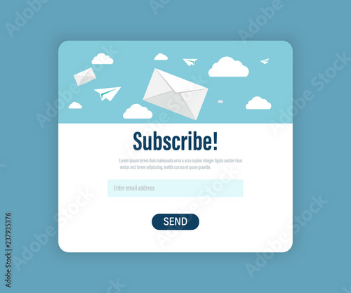 template for email subscribe. Colourful Emailer Template Design for newsletter and email marketing. Vector Illustration UI UX Design) with Text Box and Subscribe Button Template