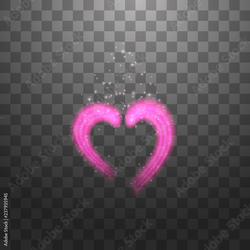 Bright neon heart. Heart sign on dark transparent background. Neon glow effect. Vector