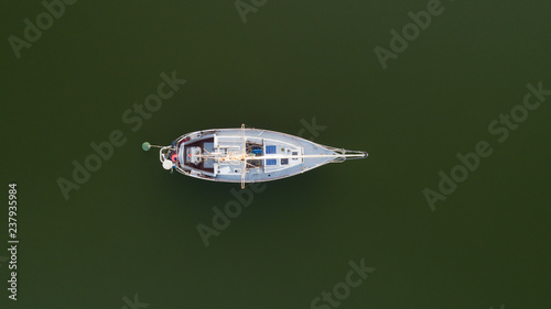 Yacht in the ocean. View from above