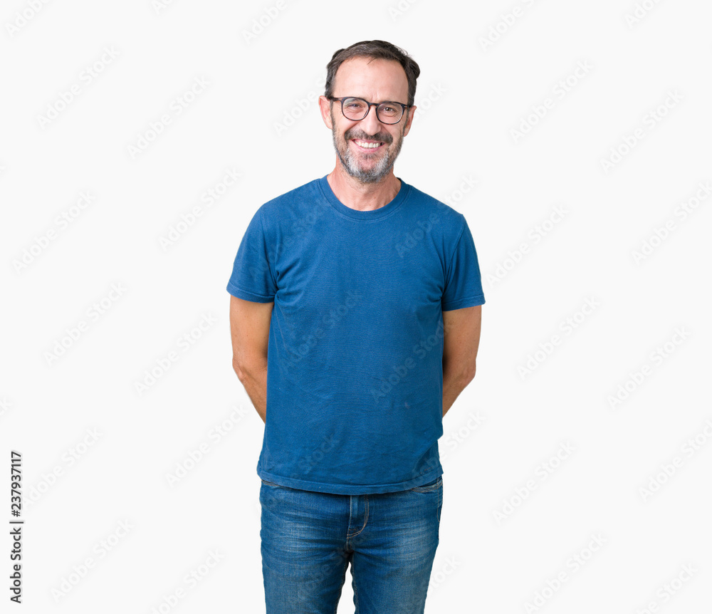 Handsome middle age hoary senior man wearin glasses over isolated background with a happy and cool smile on face. Lucky person. Handsome middle age hoary senior man wearin glasses over isolated background with a happy and cool smile on face. Lucky person.