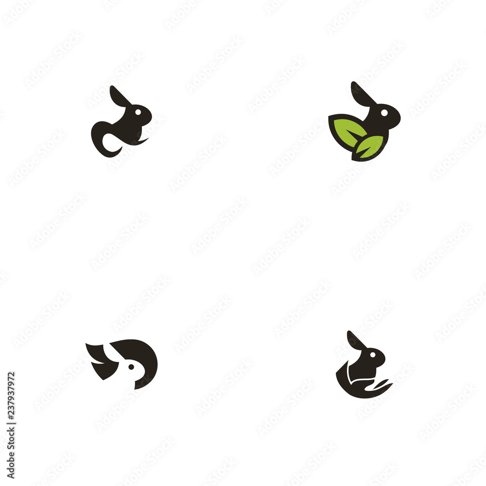 Rabbit Cute Silhouette Animal Set Idea Illustration Vector Logo