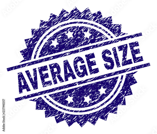 AVERAGE SIZE stamp seal watermark with distress style. Blue vector rubber print of AVERAGE SIZE label with dust texture.