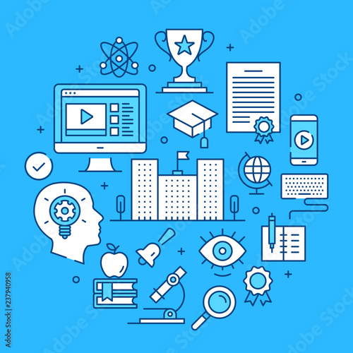 Education, elearning, online learning concepts line art. Modern graphics elements, outline symbols, thin line icons set for websites, web banners, mobile apps, infographics. Vector illustration