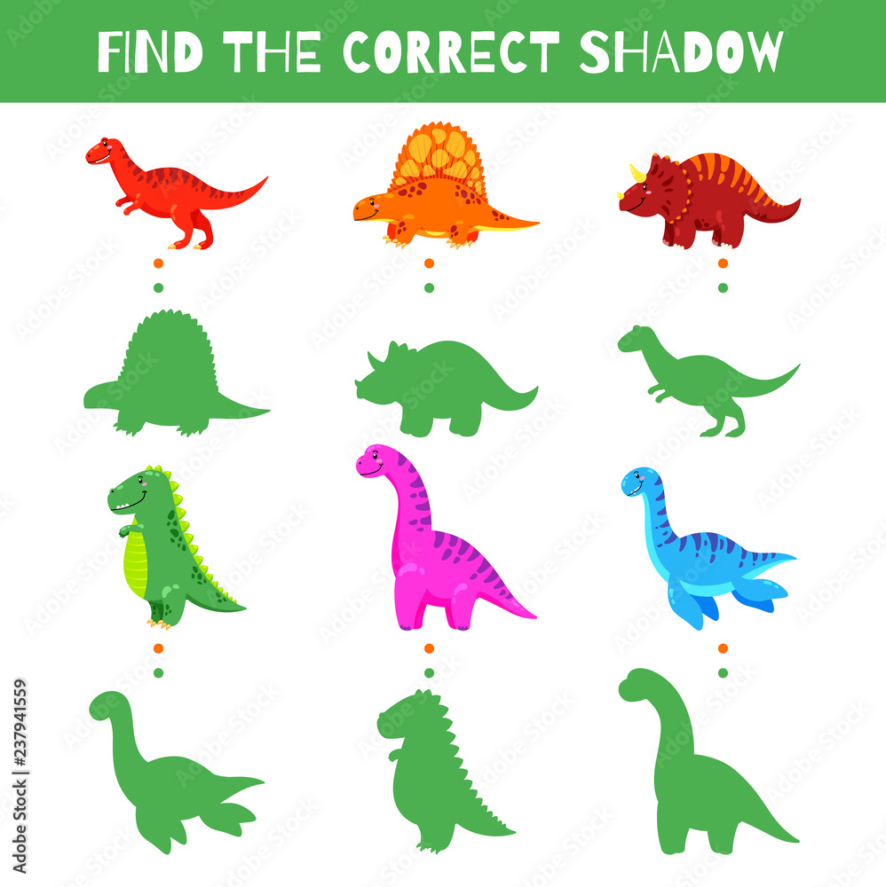 Fun game for kids. Find the correct shadow. Vector cartoon illustration ...