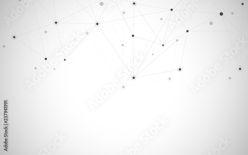 Geometric abstract background with connected dots and lines. Molecular structure and communication. Digital technology background and network connection.