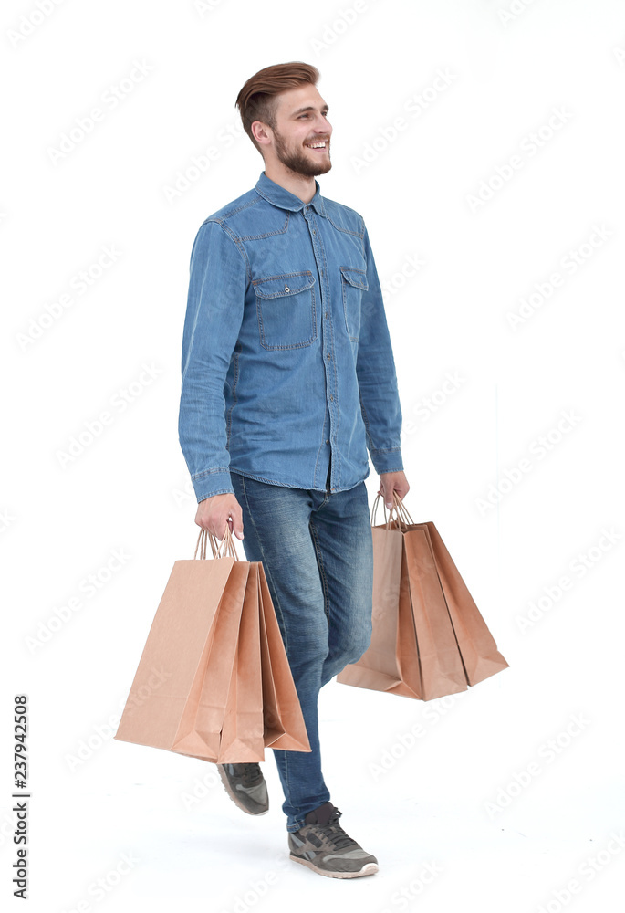 picture of a handsome man with shopping bags
