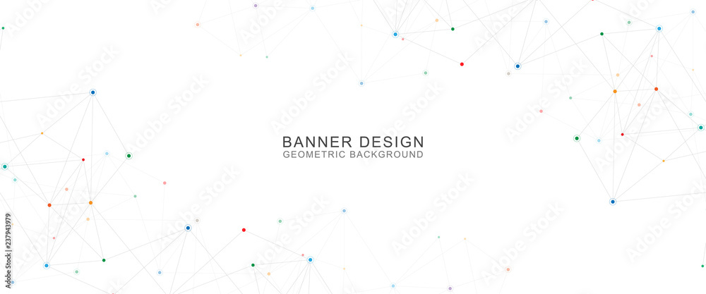 Geometric abstract background with connected dots and lines. Molecular structure and communication concept. Digital technology background and network connection.