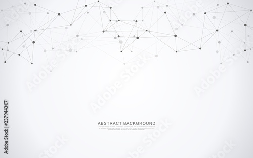 Geometric abstract background with connected dots and lines. Molecular structure and communication concept. Digital technology background and network connection.