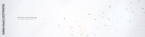 Website header or banner design with geometric abstract background of connected dots and lines. Vector illustration with plexus background and space for your text.