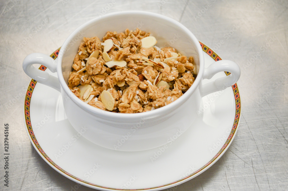 Almond and raisin granola in bowl