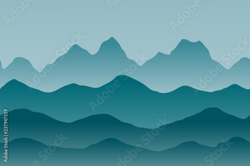 Simple vector landscape with hills and mountains in flat style