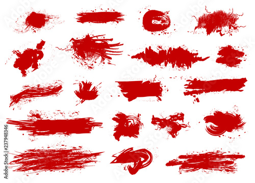 Blood splash spots big set isolated on white. Vector illustration