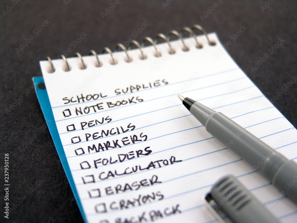Back to school shopping list