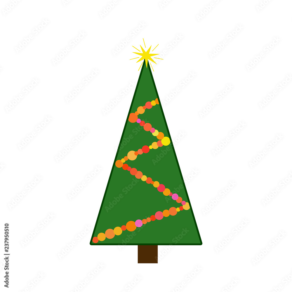 Christmas tree green whith garland flat lay Christmas tree green whith garland flat lay