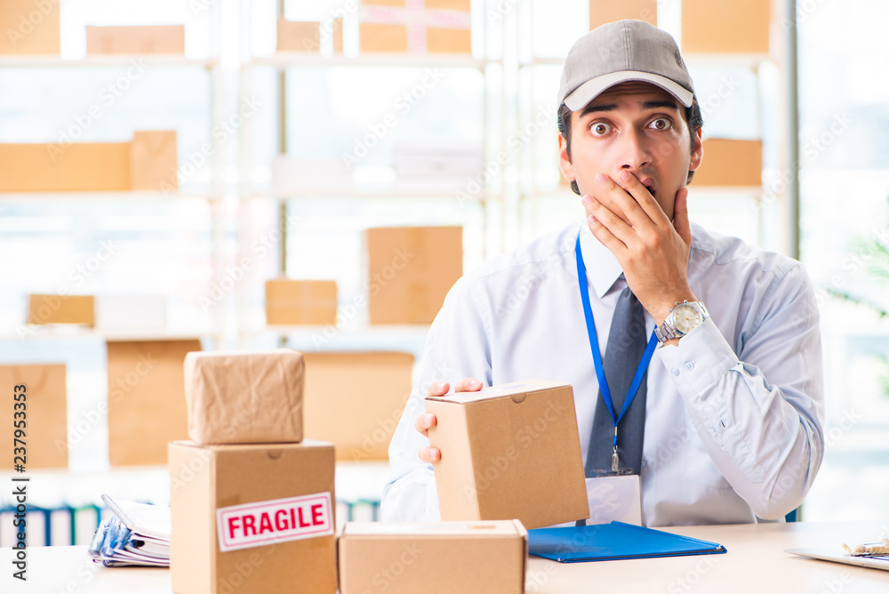 Male employee working in box delivery relocation service