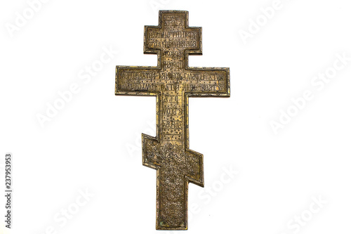 Canvas Print cross old orthodox copper on white isolated background