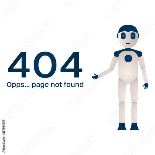 Page Not Found Error 404. The robot shows an error vector illustration on a white background.
