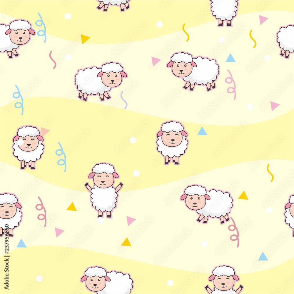 Cute yellow seamless background with sheep cartoon pattern Cute yellow seamless background with sheep cartoon pattern