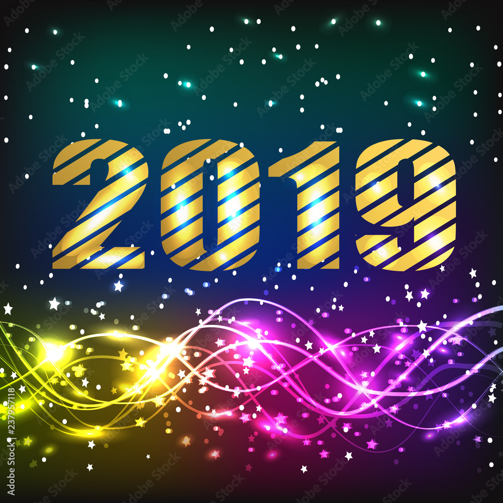 Naklejka premium Holiday Happy New Year background. Brightly Christmas Background. Illustration with lettering design.