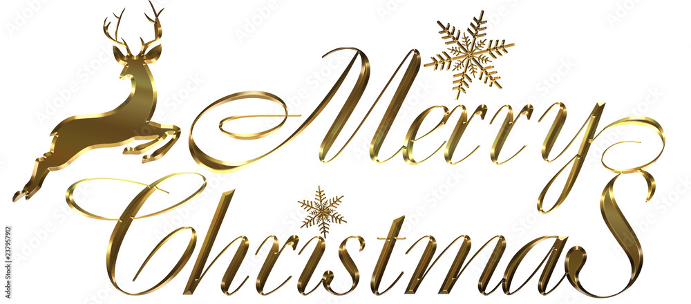 金のメタリックの質感のトナカイとメリークリスマスのロゴ Merry Christmas Logo Stock イラスト Adobe Stock