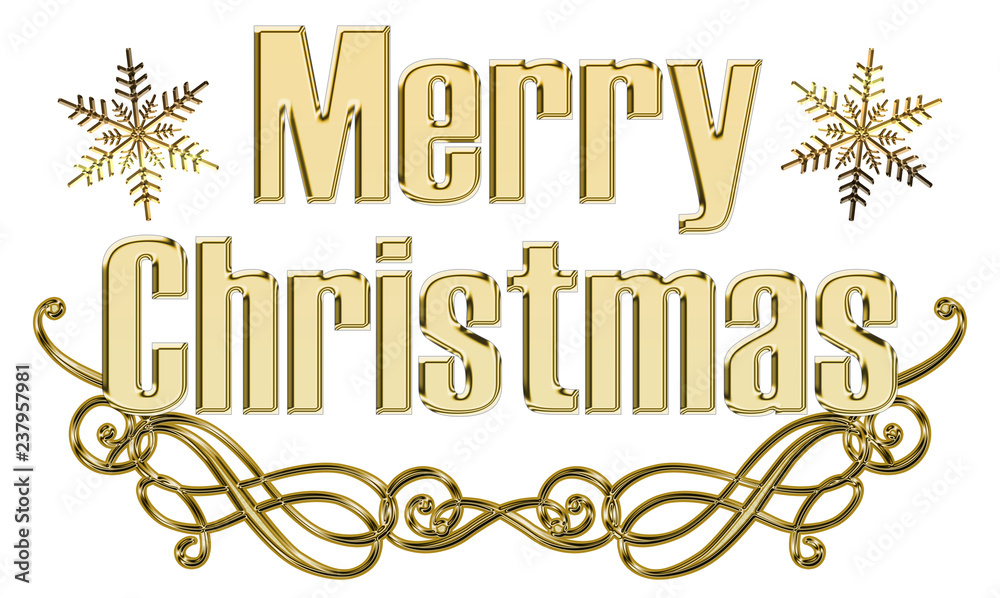 金のメタリックの質感の雪の結晶とメリークリスマスのロゴ Merry Christmas Logo Stock イラスト Adobe Stock
