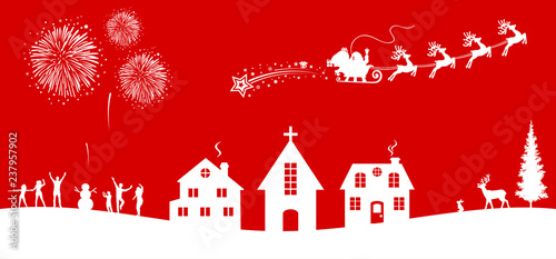Santa Claus flyin on Christmas sleigh over the housses in the night – vector for stock