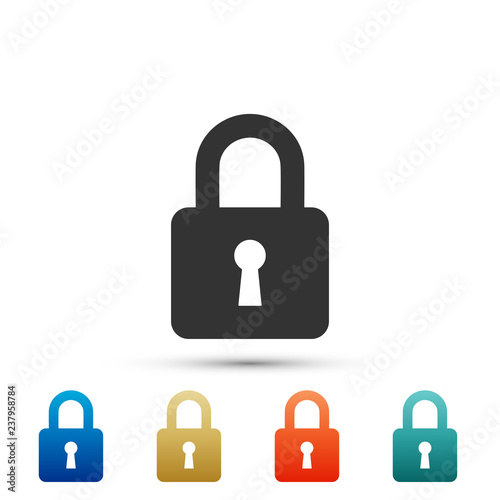 Lock icon isolated on  white background. Set elements in colored icons. Flat design. Vector Illustration