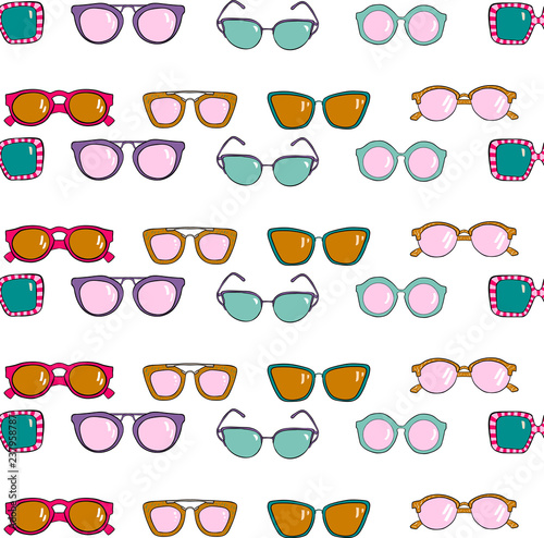 Doodle hand drawn sunglasses. Vector summer seamless pattern.