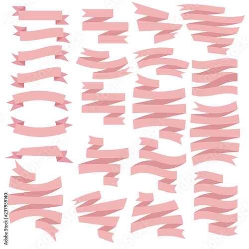 Flat vector ribbons banners on white background, Illustration set of pink