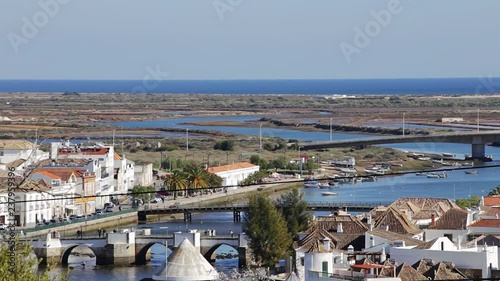 Views of the old town of Tavira from the mountain. Portugal